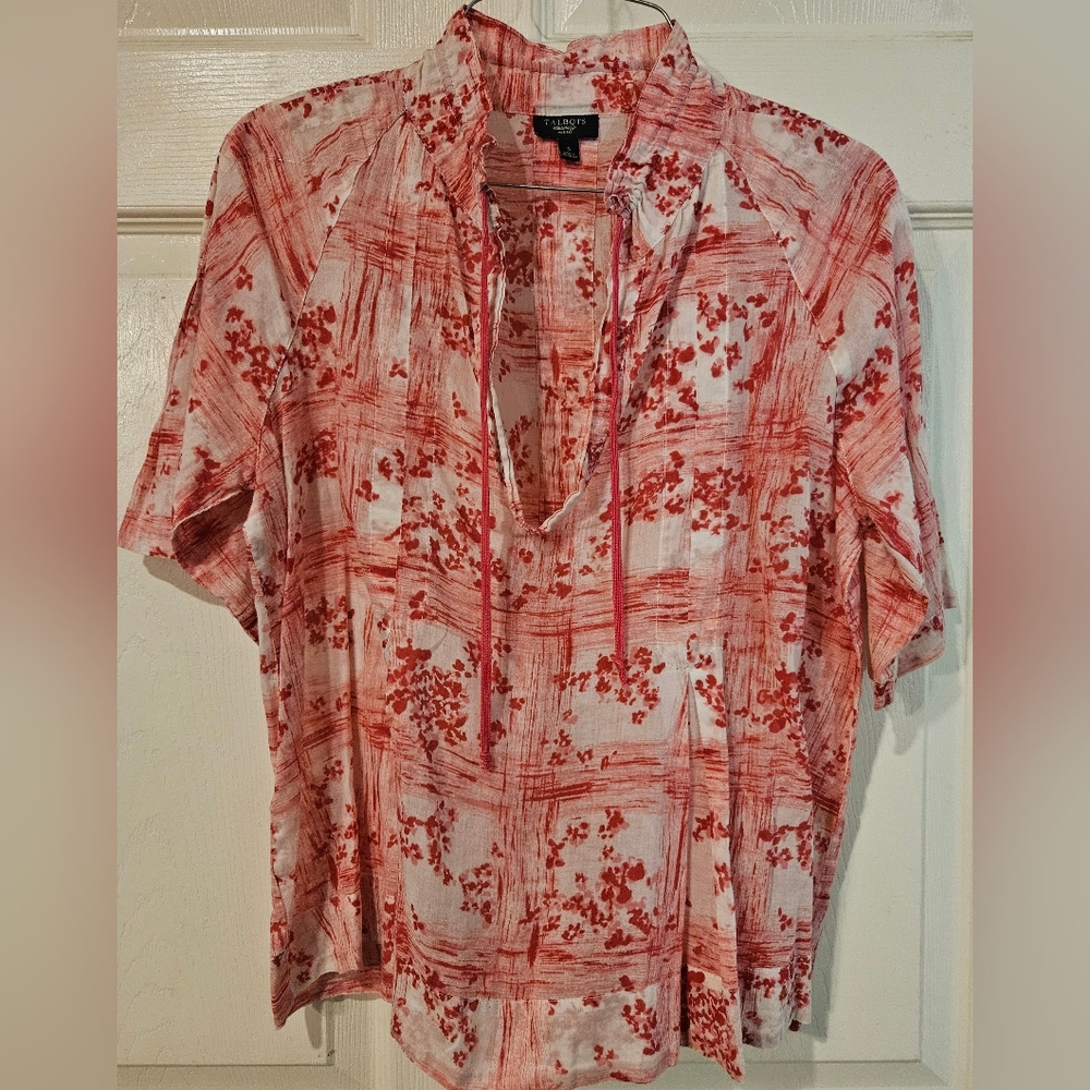 Talbots Pink Graphic Short Sleeve Blouse